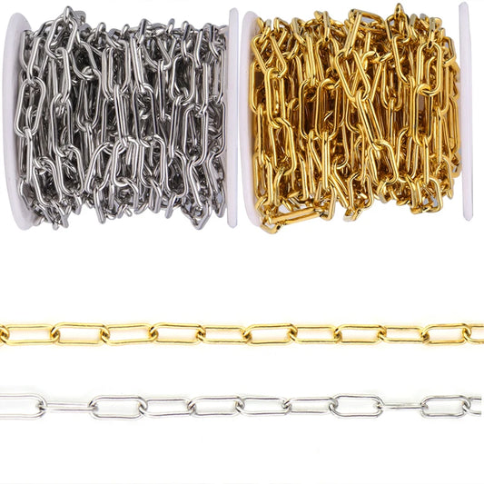 1-5M/Roll Stainless Steel Paperclip Chain Gold Steel Color for DIY Jewelry Making Findings Necklace Bracelet Crafts Components